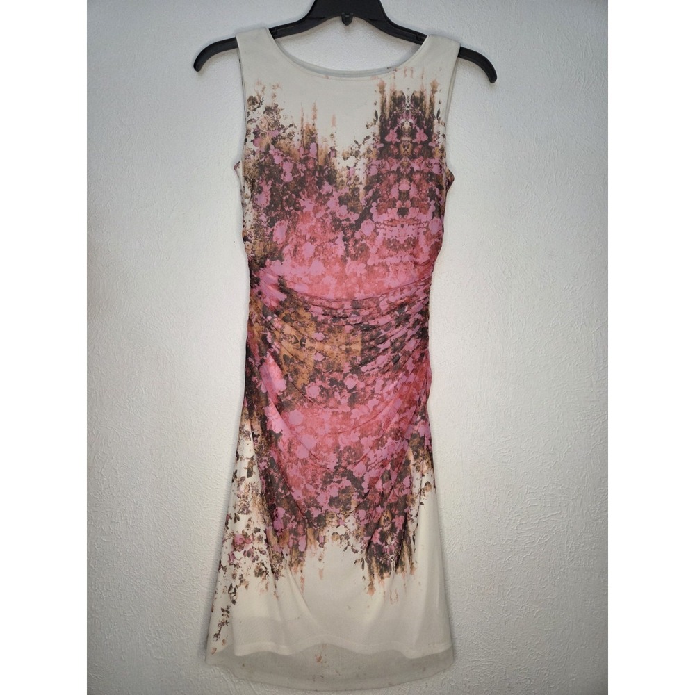 Kay‎ Unger New York White & Pink Floral Mesh Sleeveless Dress, Size Medium